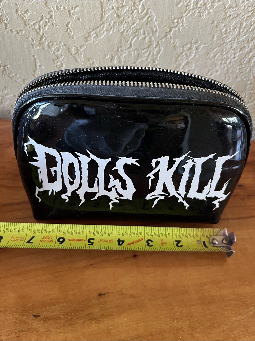Dolls Kill Black Vinyl Zip Pouch with White Logo
